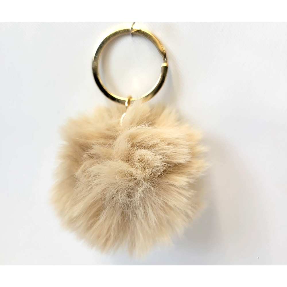 Beige Faux Fur Pom Pom Keychain Fluffy Puff Key Ring Bag Charm Accessory Soft - Picture 2 of 9